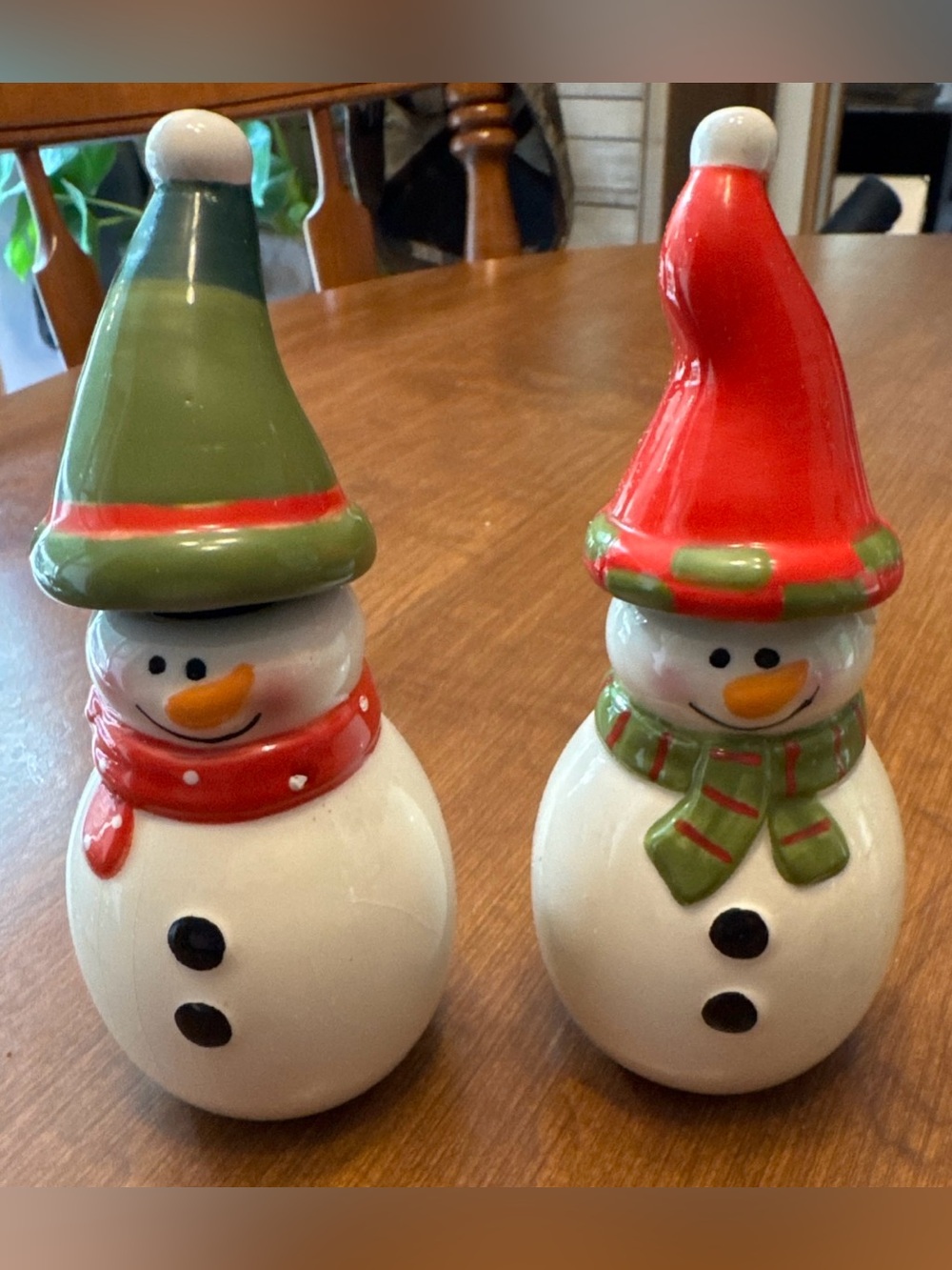 Set Of Snowman Ceramic Condiment Holders With Butter /Cheese Dip Knife 5" Tall